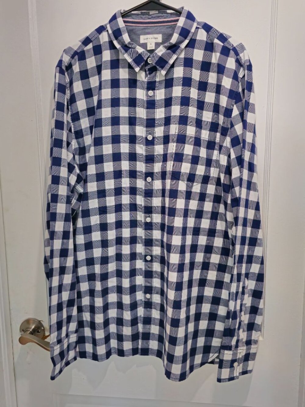 Sun + Stone Long Sleeve Casual/Dress Button Shirt - Blue White - Size- XL